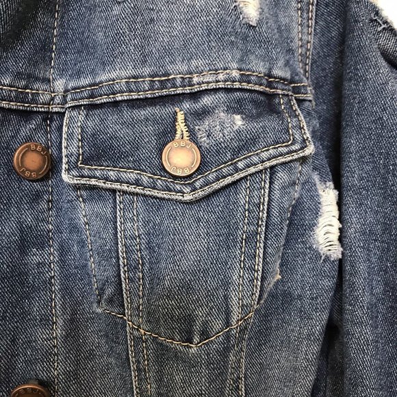 BBJ Los Angeles Distressed Destroyed Jeans Jacket Size Small Boom Boom Jeans - Picture 6 of 11